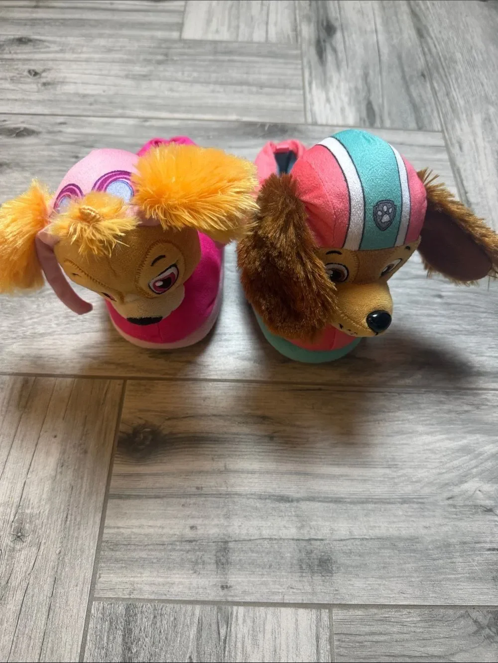 Paw Patrol Plush Skye and Liberty Slippers with Pink and Teal Details Size 9/10